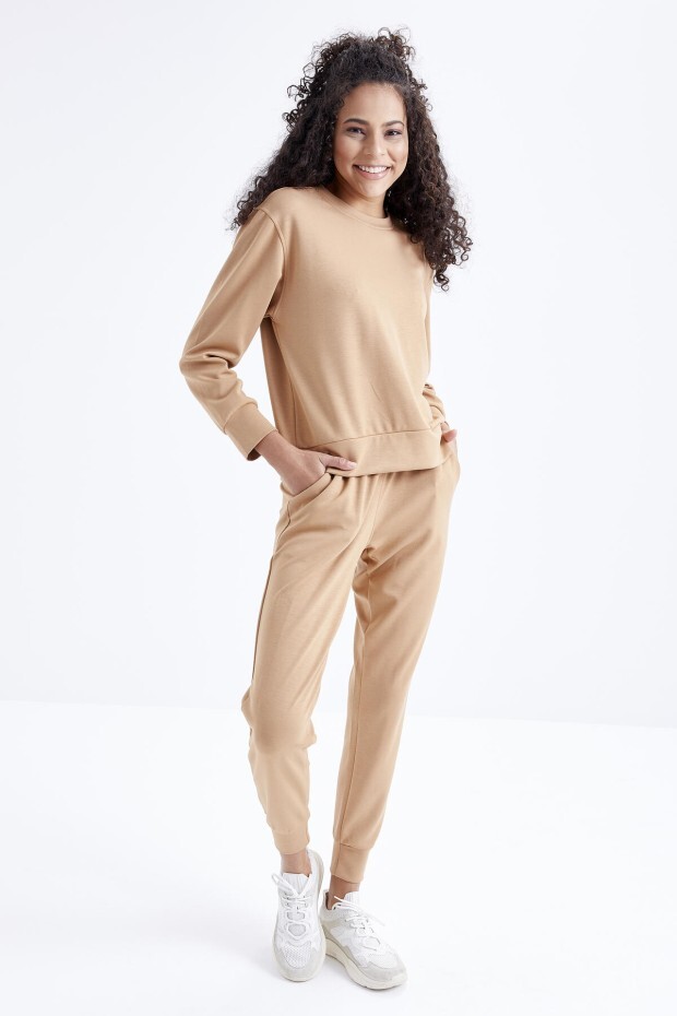 Camel Oversize Basic O Yaka Kadın Eşofman Takımı