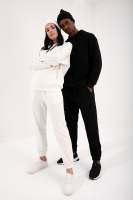 Siyah-Ekru Kapüşonlu Kanguru Cep Oversize Lastik Paça Sevgili Kombini