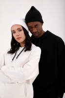 Siyah-Ekru Kapüşonlu Kanguru Cep Oversize Lastik Paça Sevgili Kombini - 2