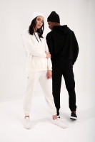 Siyah-Ekru Kapüşonlu Kanguru Cep Oversize Lastik Paça Sevgili Kombini - 3