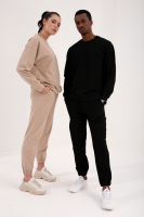 Bej-Siyah Casual O Yaka Oversize Lastik Paça Sevgili Kombini