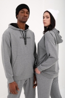 Gri Melanj Kapüşonlu Kanguru Cep Oversize Lastik Paça Sevgili Kombini - 2