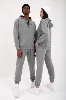 Gri Melanj Kapüşonlu Kanguru Cep Oversize Lastik Paça Sevgili Kombini - 3