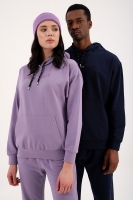 Eflatun-Lacivert Kapüşonlu Kanguru Cep Oversize Lastik Paça Sevgili Kombini - 4