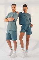 Mint Yeşili Küçük Yazı Baskılı O Yaka Oversize Bermuda Şort Takım Sevgili Kombini - 2