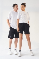 Beyaz-Siyah Küçük Yazı Baskılı O Yaka Oversize Bermuda Şort Takım Sevgili Kombini - 2