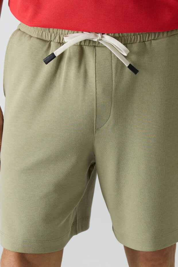 Açık Çağla Pamuklu Kalın Yumuşak Dokulu Comfort Fit Basic Erkek Şort - 81274 - 4