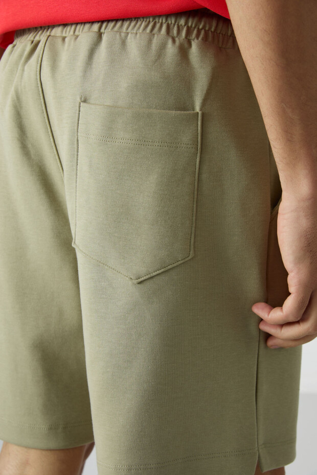 Açık Çağla Pamuklu Kalın Yumuşak Dokulu Comfort Fit Basic Erkek Şort - 81274 - 6