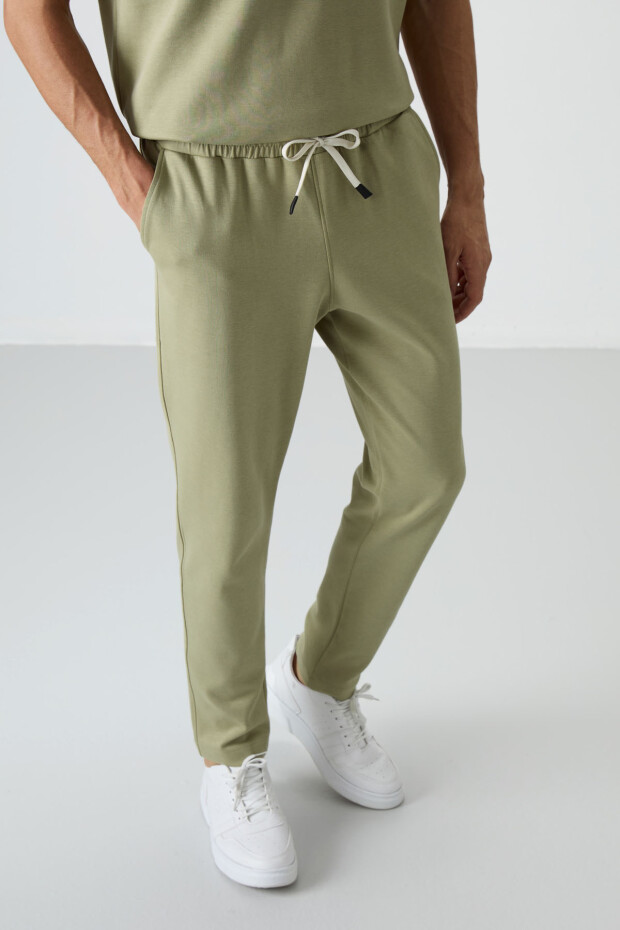 Açık Çağla Pamuklu Kalın Yumuşak Dokulu Oversize Fit Basic Erkek Eşofman Takım - 85251 - 4