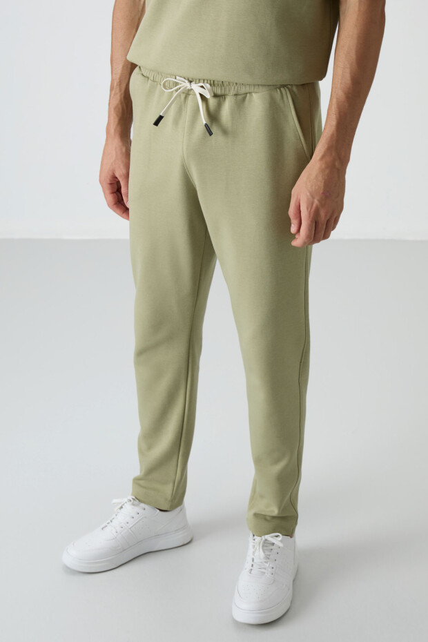 Açık Çağla Pamuklu Kalın Yumuşak Dokulu Oversize Fit Basic Erkek Eşofman Takım - 85251 - 7