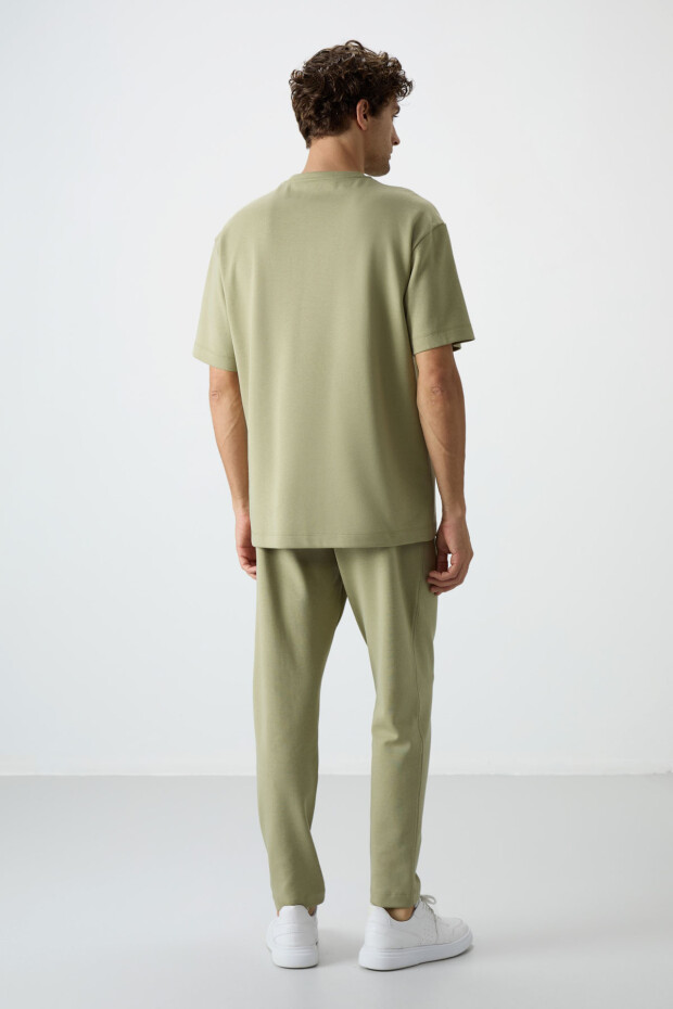 Açık Çağla Pamuklu Kalın Yumuşak Dokulu Oversize Fit Basic Erkek Eşofman Takım - 85251 - 8