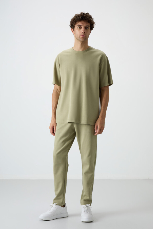 Açık Çağla Pamuklu Kalın Yumuşak Dokulu Oversize Fit Basic Erkek Eşofman Takım - 85251 - 6