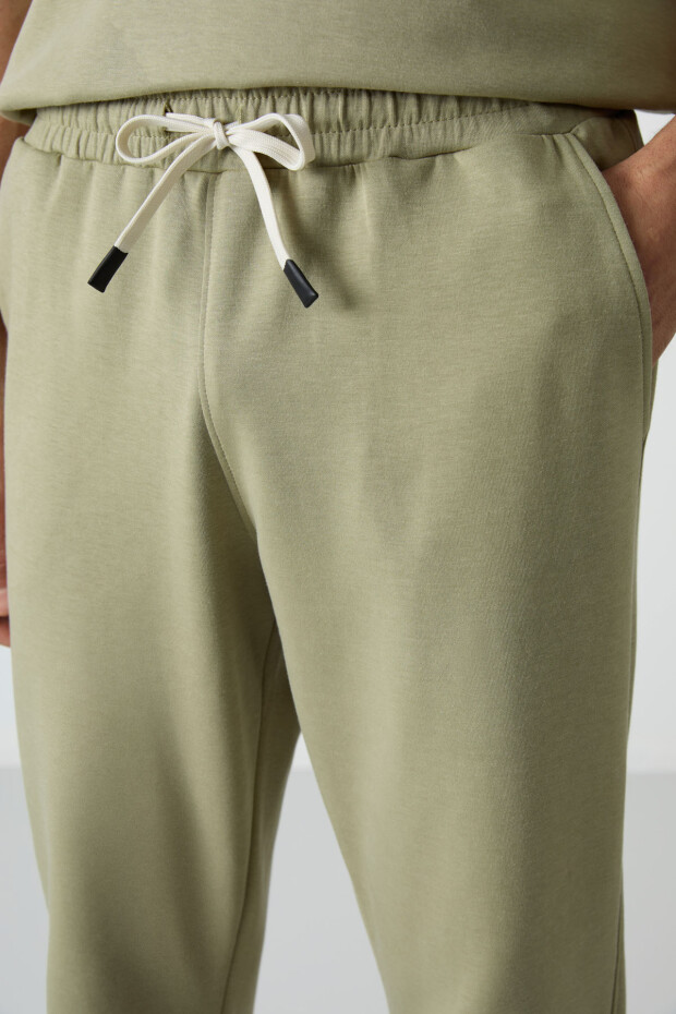 Açık Çağla Pamuklu Kalın Yumuşak Dokulu Oversize Fit Basic Erkek Eşofman Takım - 85251 - 3