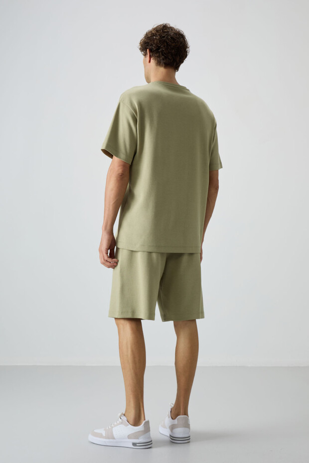 Açık Çağla Pamuklu Kalın Yumuşak Dokulu Oversize Fit Basic Erkek Şort Takım - 85249 - 8