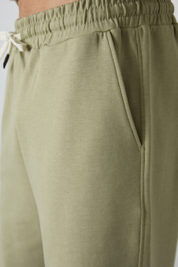 Açık Çağla Pamuklu Kalın Yumuşak Dokulu Oversize Fit Basic Erkek Şort Takım - 85249 - 6