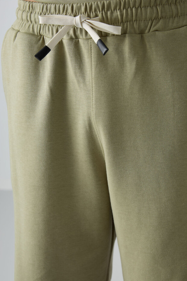 Açık Çağla Pamuklu Kalın Yumuşak Dokulu Oversize Fit Basic Erkek Şort Takım - 85249 - 7