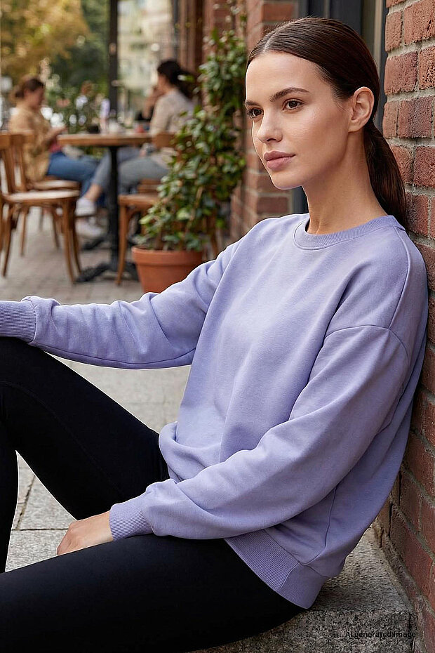 Açık Eflatun Basic O Yaka Oversize Kadın Sweatshirt - 97053 - 1