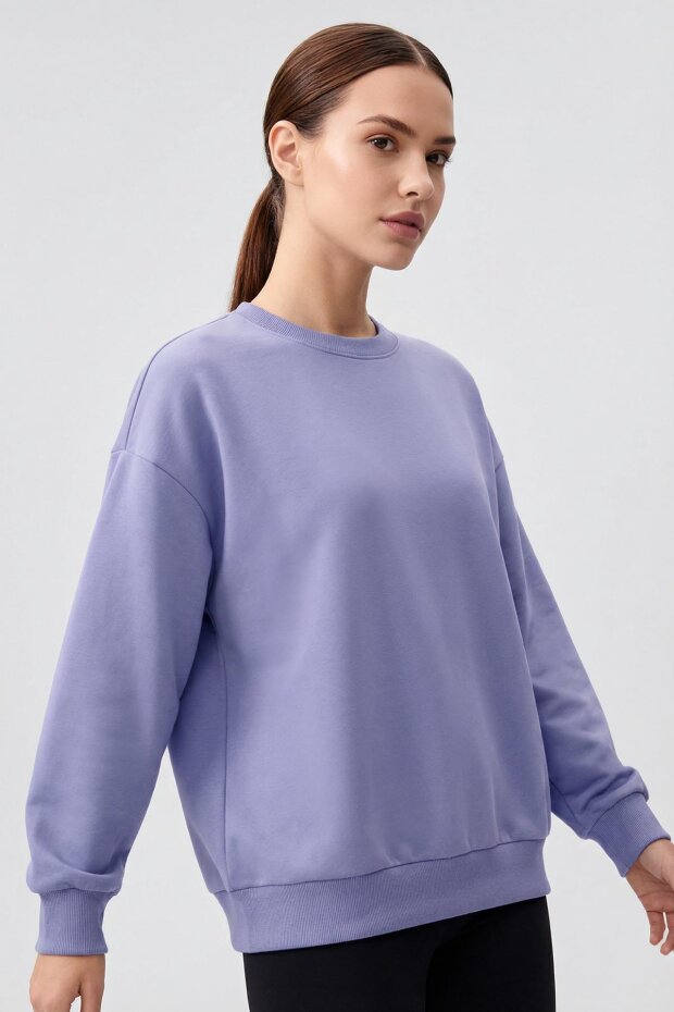 Açık Eflatun Basic O Yaka Oversize Kadın Sweatshirt - 97053 - 1