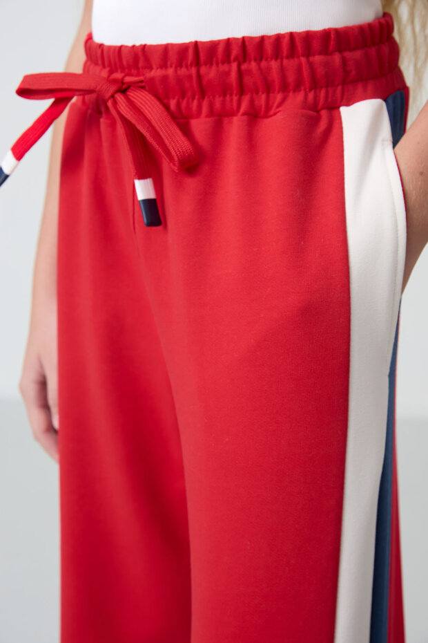 Açık Kırmızı Yırtmaç Detaylı Cepli Geniş Paça Kız Çocuk Eşofman Alt - 75141 - 3