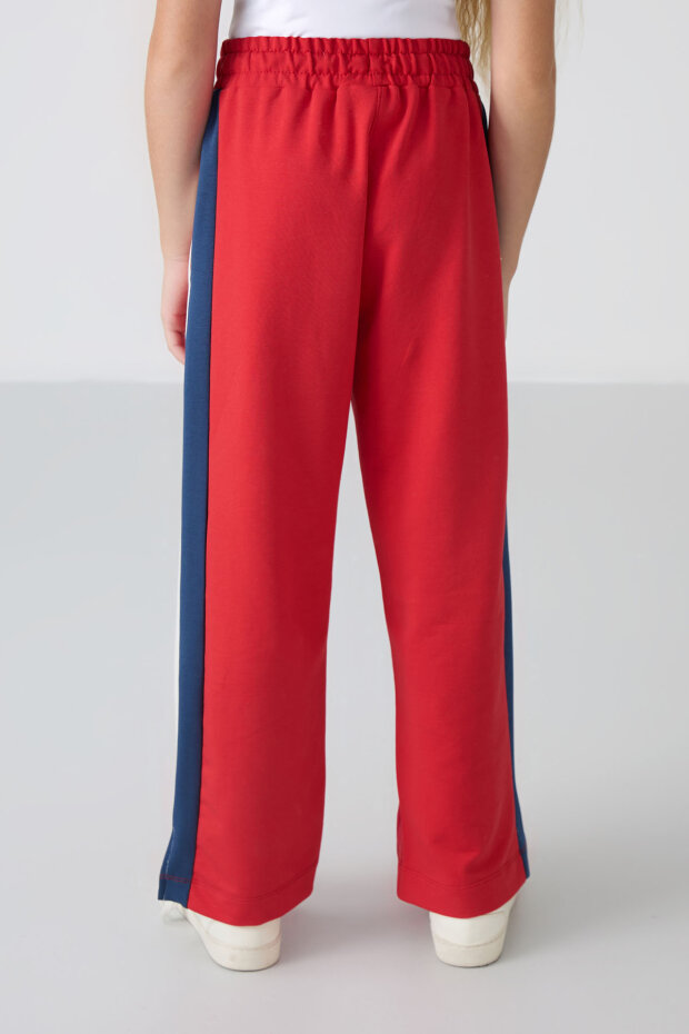 Açık Kırmızı Yırtmaç Detaylı Cepli Geniş Paça Kız Çocuk Eşofman Alt - 75141 - 5