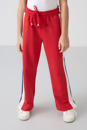 Açık Kırmızı Yırtmaç Detaylı Cepli Geniş Paça Kız Çocuk Eşofman Alt - 75141 - TOMMYLIFE (1)