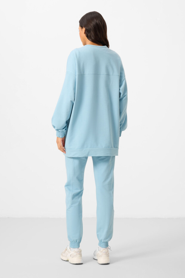 Açık Mavi O Yaka Basic Oversize Kadın Eşofman Tunik Takım - 95347 - 7