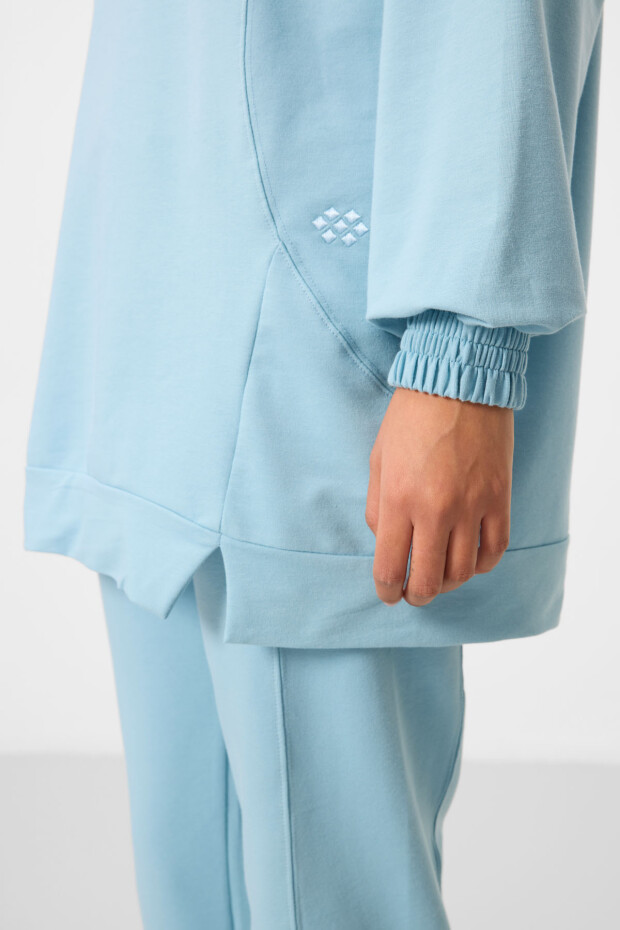 Açık Mavi O Yaka Basic Oversize Kadın Eşofman Tunik Takım - 95347 - 5