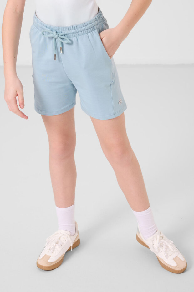 Açık Mavi Pamuklu Yumuşak Dokulu Standart Fit Basic Kız Çocuk Şort Takım - 75184 - 2