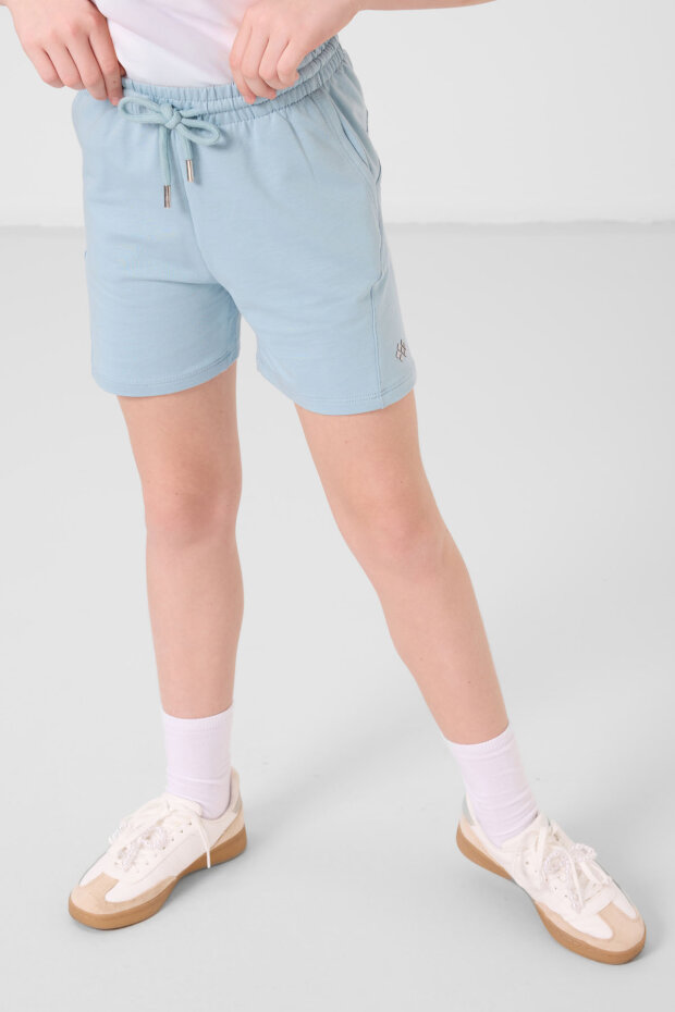 Açık Mavi Pamuklu Yumuşak Dokulu Standart Fit Basic Kız Çocuk Şort Takım - 75184 - 5