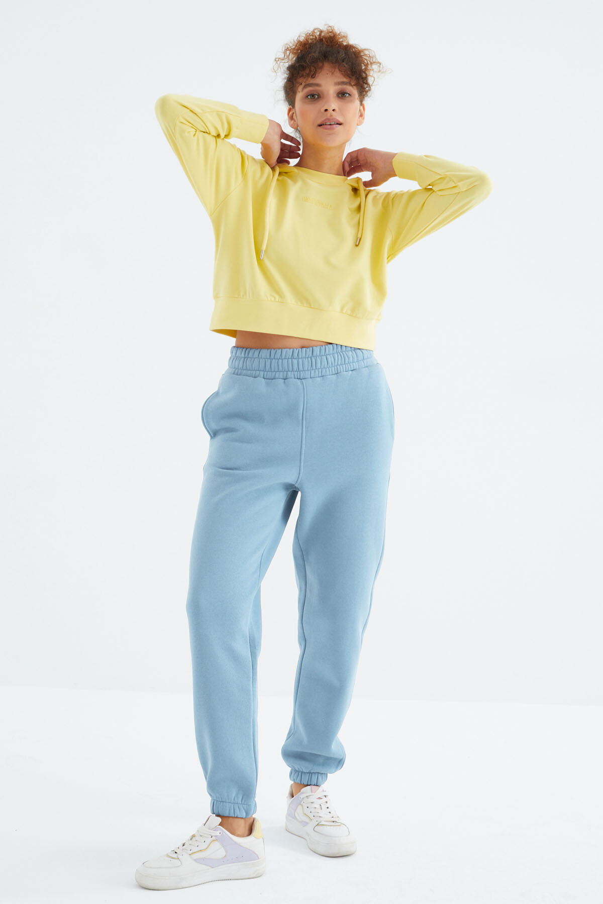 Açık Mavi Yüksek Bel Şardonlu 3 İplik PamukluBasic Kadın Eşofman Altı - 94624 - TOMMYLIFE