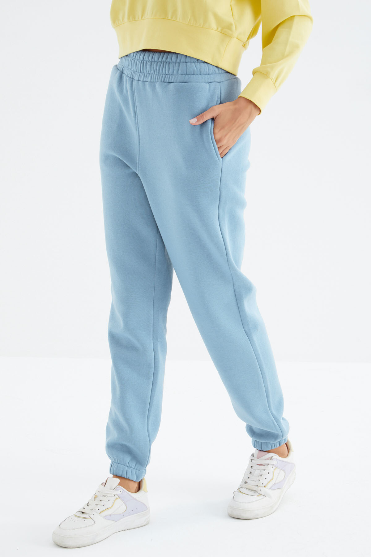 Açık Mavi Yüksek Bel Şardonlu 3 İplik PamukluBasic Kadın Eşofman Altı - 94624 - TOMMYLIFE (1)