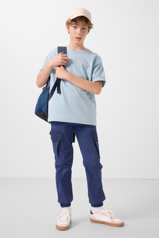 Açık Mavi Pamuklu Yumuşak Dokulu Oversize Baskılı Erkek Çocuk T-Shirt - 11301 - 1