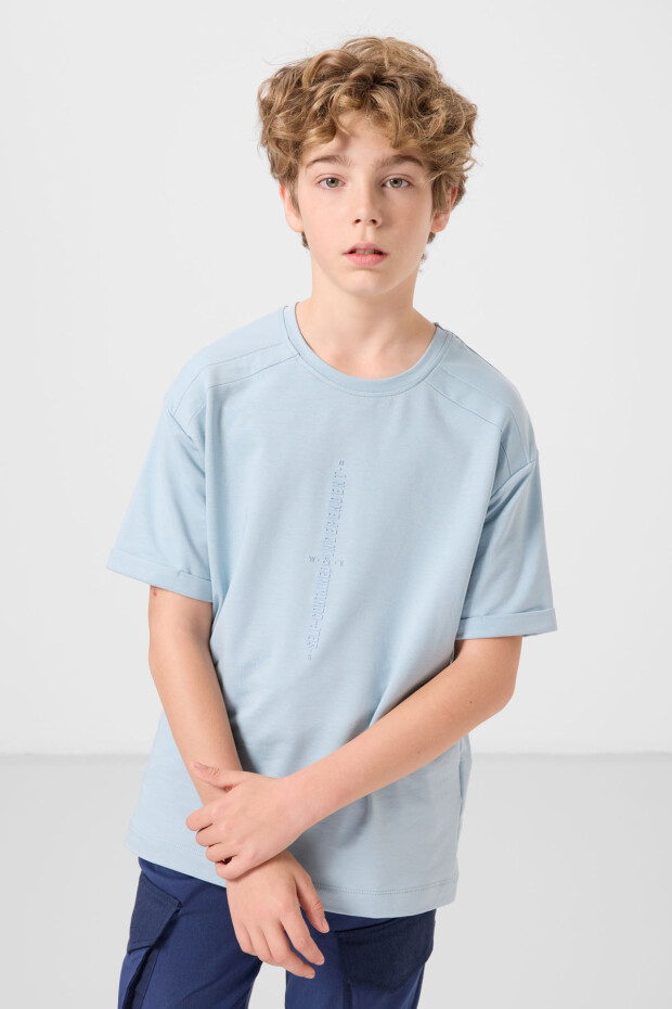 Açık Mavi Pamuklu Yumuşak Dokulu Oversize Baskılı Erkek Çocuk T-Shirt - 11301 - 4