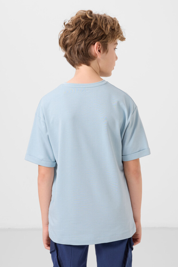 Açık Mavi Pamuklu Yumuşak Dokulu Oversize Baskılı Erkek Çocuk T-Shirt - 11301 - 7