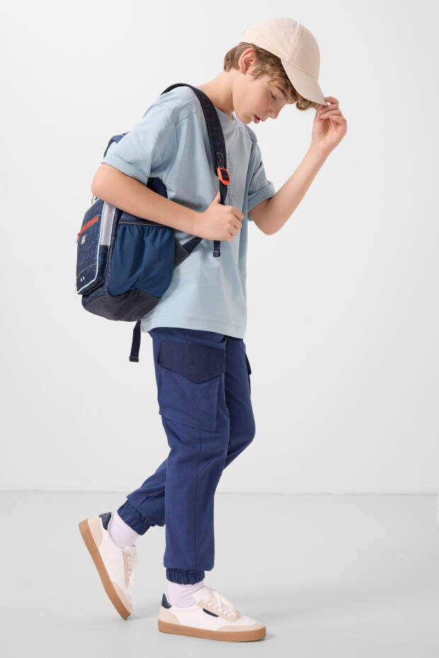 Açık Mavi Pamuklu Yumuşak Dokulu Oversize Baskılı Erkek Çocuk T-Shirt - 11301 - 3