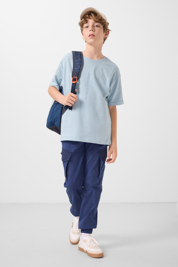 Açık Mavi Pamuklu Yumuşak Dokulu Oversize Baskılı Erkek Çocuk T-Shirt - 11301 - 6