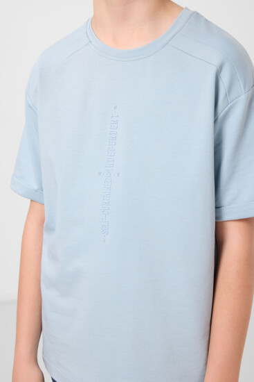 Açık Mavi Pamuklu Yumuşak Dokulu Oversize Baskılı Erkek Çocuk T-Shirt - 11301 - Thumbnail