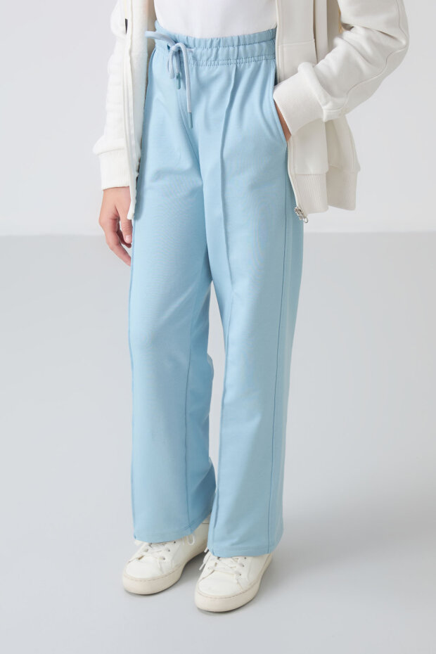 Açık Mavi Cepli Ön Dikiş Detaylı Geniş Paça Kız Çocuk Eşofman Altı -75144 - 3