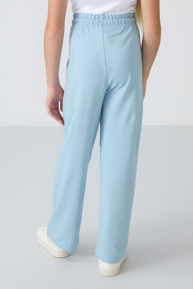 Açık Mavi Cepli Ön Dikiş Detaylı Geniş Paça Kız Çocuk Eşofman Altı -75144 - 5