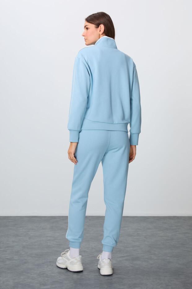 Açık Mavi Kompakt Pamuklu Kalın Pürüzsüz Dokulu Dik Yaka Oversize Fit Kadın Eşofman Takım - 95340 - 7