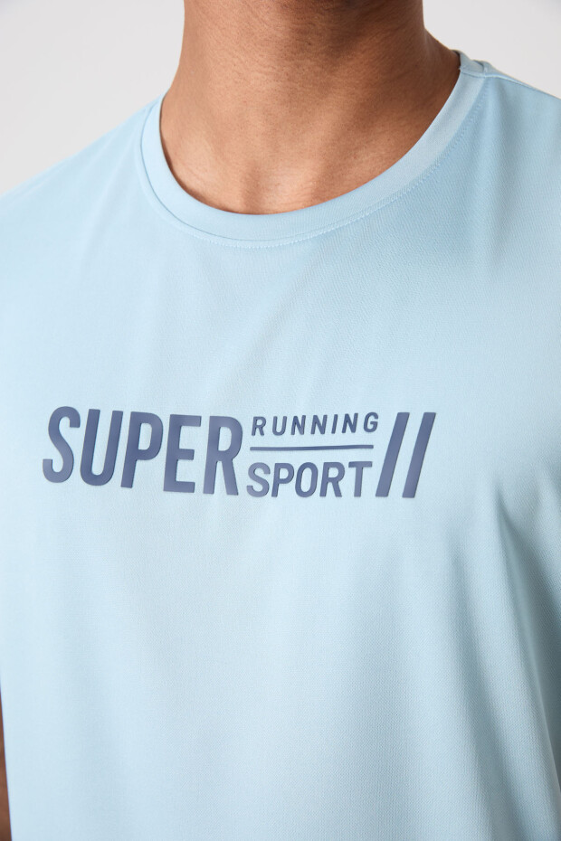 Açık Mavi Nefes Alan Dokulu İnce Esnek Standart Fit Erkek Performans T-Shirt - 88385 - 3