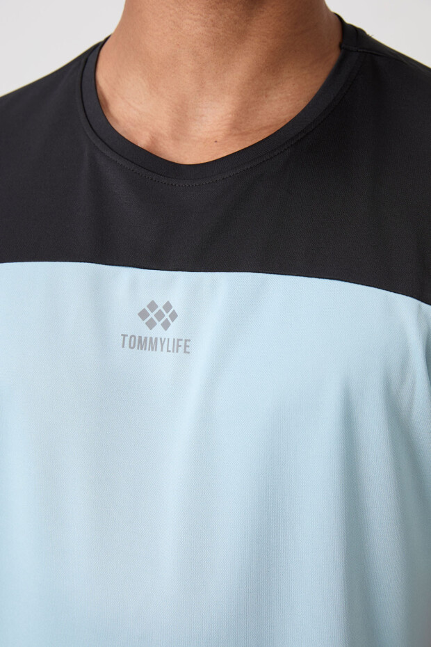 Açık Mavi Nefes Alan Dokulu İnce Esnek Standart Fit Erkek Performans T-Shirt - 88386 - 3