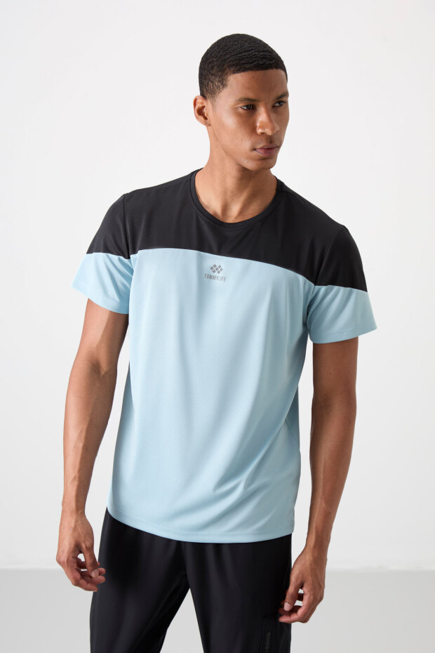 Açık Mavi Nefes Alan Dokulu İnce Esnek Standart Fit Erkek Performans T-Shirt - 88386 - 4