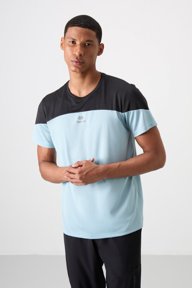 Açık Mavi Nefes Alan Dokulu İnce Esnek Standart Fit Erkek Performans T-Shirt - 88386 - 5