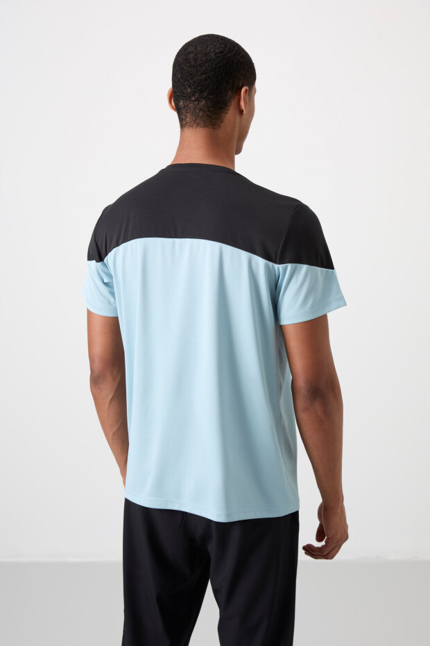 Açık Mavi Nefes Alan Dokulu İnce Esnek Standart Fit Erkek Performans T-Shirt - 88386 - 6