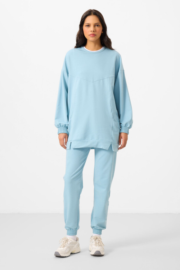 Açık Mavi O Yaka Basic Oversize Kadın Eşofman Tunik Takım - 95347 - 4