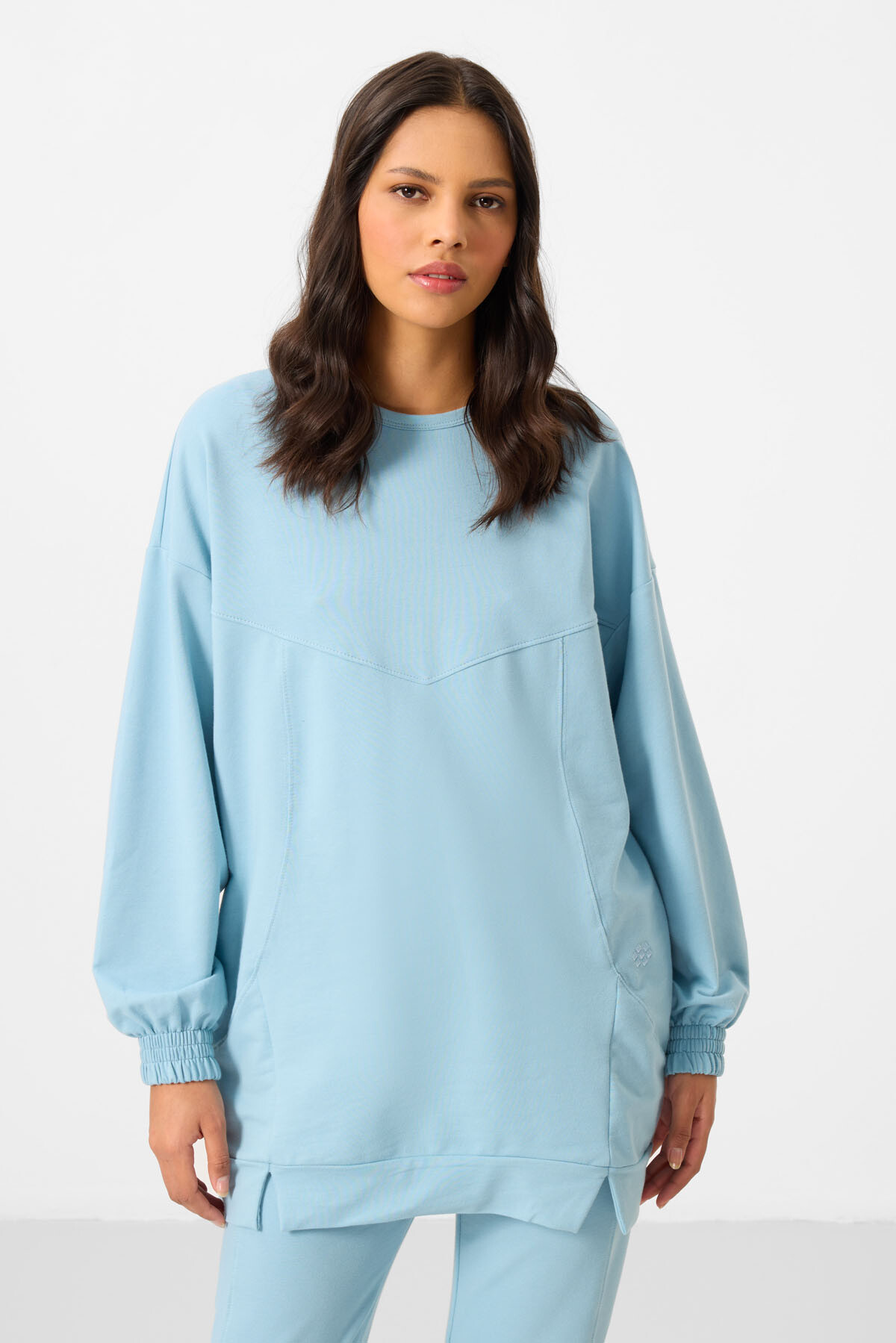 Açık Mavi O Yaka Basic Oversize Kadın Eşofman Tunik Takım - 95347 - TOMMYLIFE (1)