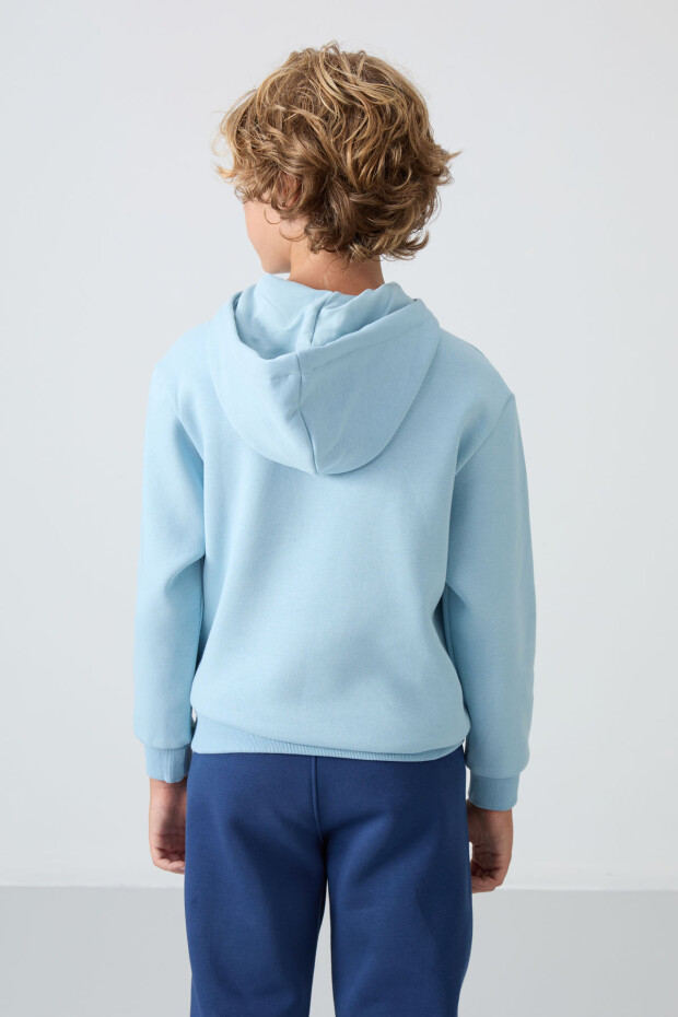 Açık Mavi Pamuklu Kalın İçi Tüylü Yumuşak Dokulu Standart Fit Nakışlı Erkek Çocuk Sweatshirt - 11244 - 5