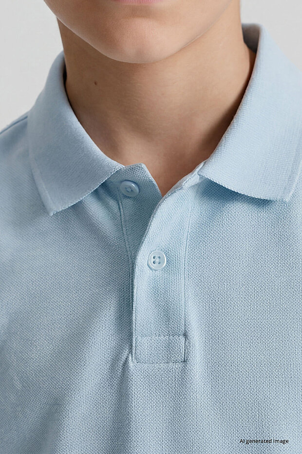Açık Mavi Polo Yaka Standart Fit Basic Unisex Çocuk T-Shirt - 11330 - 4