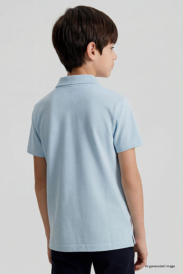 Açık Mavi Polo Yaka Standart Fit Basic Unisex Çocuk T-Shirt - 11330 - 7